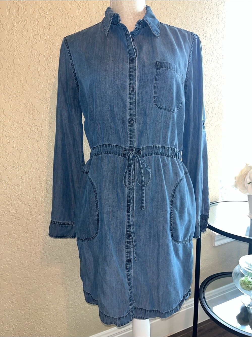 Athleta Blue Chambray Long Sleeve Denim Dress
